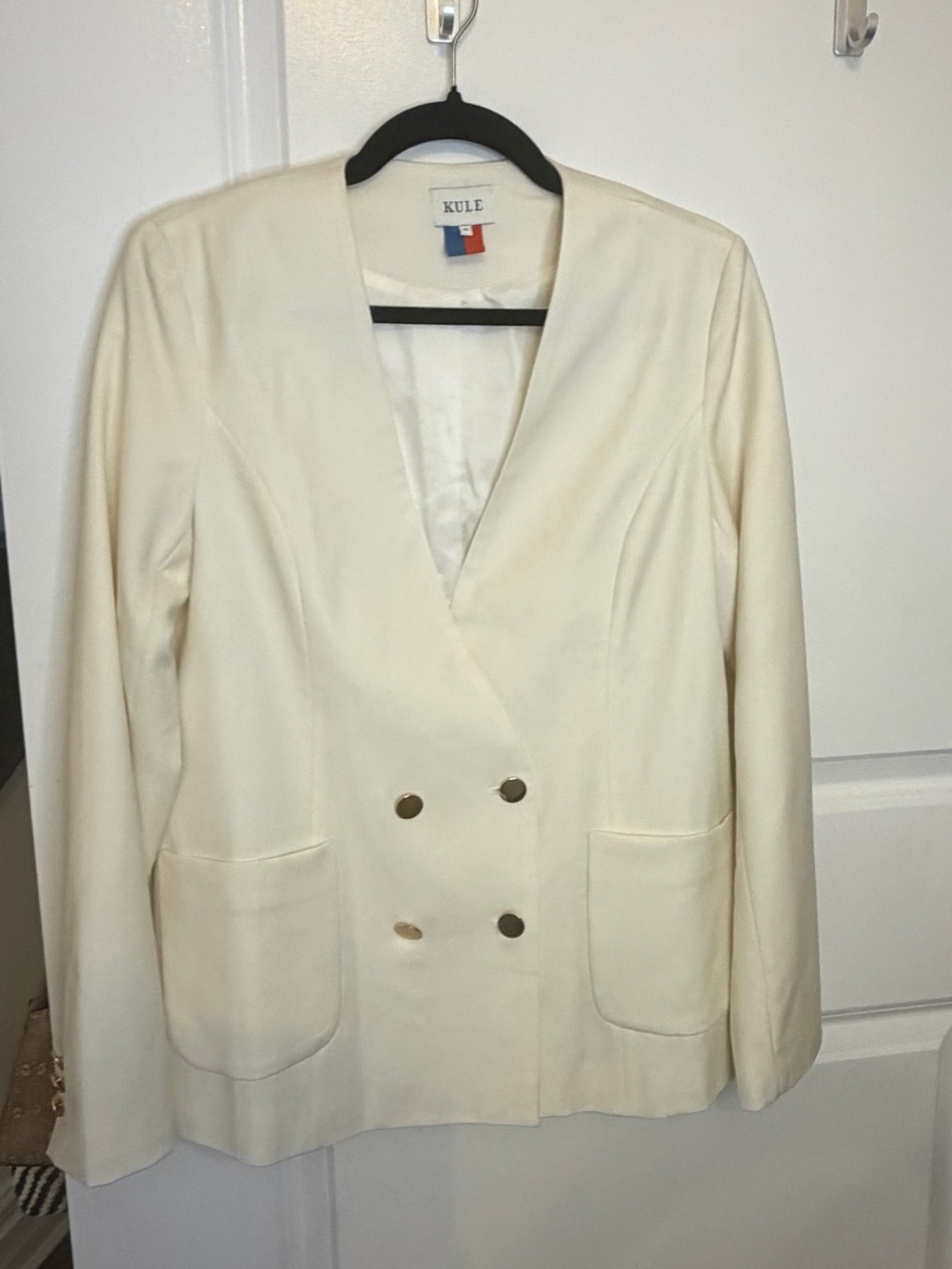 KULE Cream Double Breasted Blazer Jacket Gold Buttons Size Medium